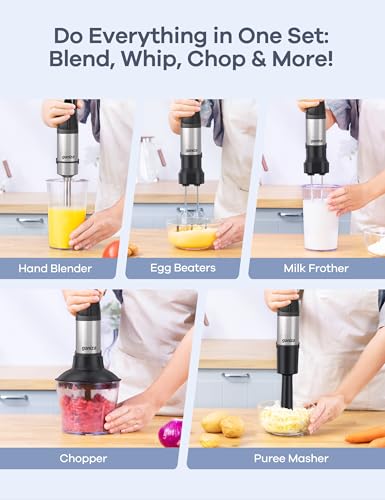 Ganiza Immersion Blender, Max 1200W Heavy Duty Hand Blender with Time Display & Variable Speed Trigger, 9-in-1 Electric Handheld Mixer with Chopper Whisk Frother Beaker Ideal for Soup Puree Smoothies - My Kitchen Products