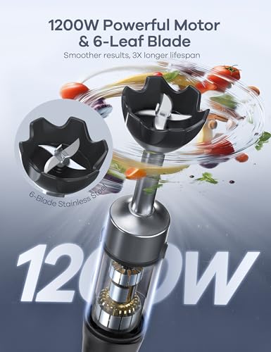 Ganiza Immersion Blender, Max 1200W Heavy Duty Hand Blender with Time Display & Variable Speed Trigger, 9-in-1 Electric Handheld Mixer with Chopper Whisk Frother Beaker Ideal for Soup Puree Smoothies - My Kitchen Products
