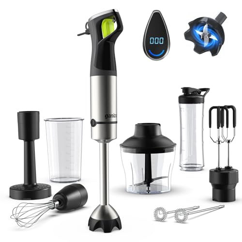 Ganiza Immersion Blender, Max 1200W Heavy Duty Hand Blender with Time Display & Variable Speed Trigger, 9-in-1 Electric Handheld Mixer with Chopper Whisk Frother Beaker Ideal for Soup Puree Smoothies - My Kitchen Products