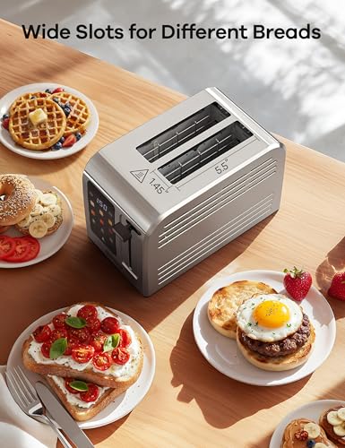 Ganiza Smart Toaster 2 Slice with Touchscreen, Digital Countdown Timer, Touch Screen Toaster Wide Slot, Full Stainless Steel, Defrost Reheat Cancel, +/-10s Fine-Tune, Removable Crumb Tray, Max 925W - My Kitchen Products