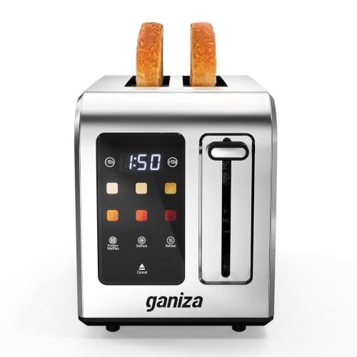 Ganiza Smart Toaster 2 Slice with Touchscreen, Digital Countdown Timer, Touch Screen Toaster Wide Slot, Full Stainless Steel, Defrost Reheat Cancel, +/-10s Fine-Tune, Removable Crumb Tray, Max 925W - My Kitchen Products