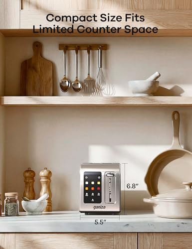 Ganiza Smart Toaster 2 Slice with Touchscreen, Digital Countdown Timer, Touch Screen Toaster Wide Slot, Full Stainless Steel, Defrost Reheat Cancel, +/-10s Fine-Tune, Removable Crumb Tray, Max 925W - My Kitchen Products