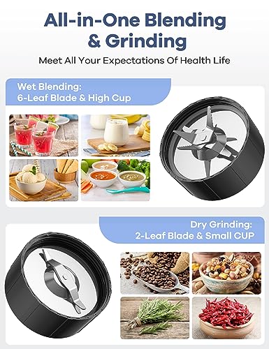 Ganiza Smoothie Blender, 900W Blenders for Shakes and Smoothies, 15-Piece Personal Blender and Grinder Combo for Kitchen, Smoothies Maker with 4 BPA-Free Portable Cup, Nutritious Recipe - My Kitchen Products