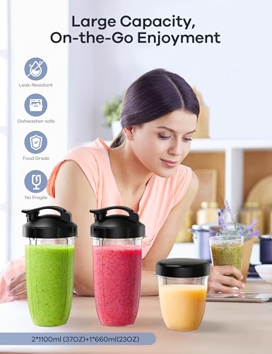 Ganiza Smoothie Blender, Max 1300 Watt Personal Blender and Grinder Combo for Kitchen, Portable Maker for Smoothies, Shakes, Frozen Drinks, Sauces with 6-Leaf Blade, 23 oz, (2) 37 oz To-Go Cups - My Kitchen Products