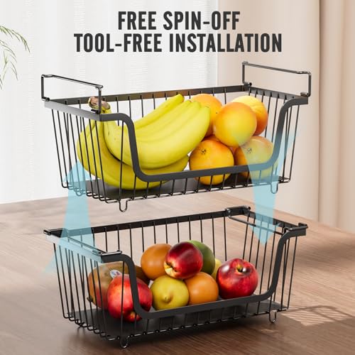 GAOKASE 4 Pcs Stackable Wire Baskets for Pantry Organizers and Storage,Vegetable Fruit Basket for Countertop,Kitchen Storage Metal Baskets,Produce Potato Onion Storage Bin-Black - My Kitchen Products