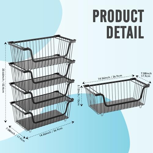 GAOKASE 4 Pcs Stackable Wire Baskets for Pantry Organizers and Storage,Vegetable Fruit Basket for Countertop,Kitchen Storage Metal Baskets,Produce Potato Onion Storage Bin-Black - My Kitchen Products