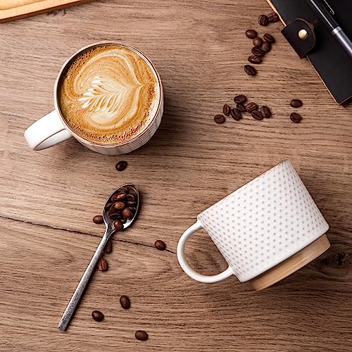 GBHOME 12OZ Stackable Coffee Mugs, Ceramic Coffee Mugs with Texture Patterns for Man,Woman,Dad,Mom, Modern Coffee Mugs Set of 4 for Latte/Cappuccino/Cocoa. Dishwasher&Microwave Safe, Off White - My Kitchen Products