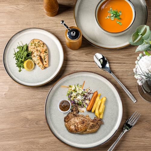 GBHOME Ceramic Dinnerware Sets for 4, 12 Pieces Stoneware Plates and Bowls Sets, Reactive Glaze Dishes -Scratch Resistant, Dishwasher&Microwave Safe, Green Wheat - My Kitchen Products