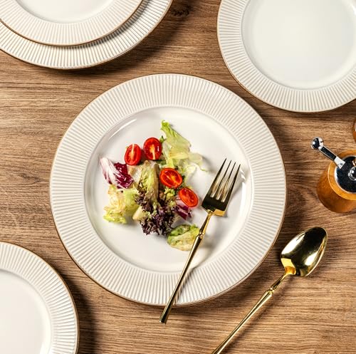 GBHOME Ceramic Dinnerware Sets,12 pcs Embossed Elegant Stoneware Plates and Bowls Sets, Housewarming Wedding Gift | Dishwasher & Microwave Safe | Dishes Set Service for 4 - My Kitchen Products