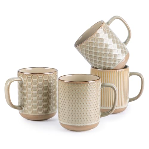 GBhome Large Coffee Mugs Set of 4, 16oz Handmade Stoneware Coffee Mugs Set with Large Handle for Cappuccino/Latte/Tea/Hot Cocoa, Dishwasher & Microwave Safe-Pale khaki - My Kitchen Products