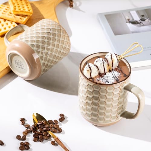 GBhome Large Coffee Mugs Set of 4, 16oz Handmade Stoneware Coffee Mugs Set with Large Handle for Cappuccino/Latte/Tea/Hot Cocoa, Dishwasher & Microwave Safe-Pale khaki - My Kitchen Products