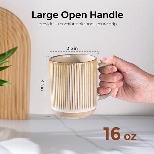 GBhome Large Coffee Mugs Set of 4, 16oz Handmade Stoneware Coffee Mugs Set with Large Handle for Cappuccino/Latte/Tea/Hot Cocoa, Dishwasher & Microwave Safe-Pale khaki - My Kitchen Products