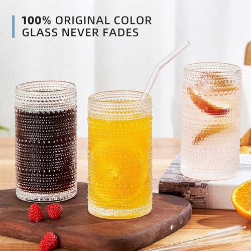 GDCCI 16oz Hobnail Drinking Glasses Set of 6, Vintage Large Capacity Embossed Clear Tumblers, Highball Glasses for Water, Cocktail, Beer, Whiskey, Juice & Bar Use - My Kitchen Products