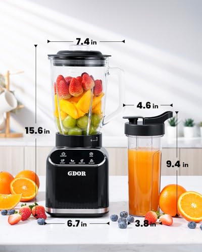 GDOR Professional Blender for Kitchen, 1200 Peak Watts Smoothie Blender, 5 Functions for Ice Crushing & Frozen Fruit, 52 Oz Glass Jar & 24 Oz To-Go Cup Combo, Self-Cleaning, Black - My Kitchen Products