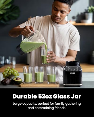 GDOR Professional Blender for Kitchen, 1200 Peak Watts Smoothie Blender, 5 Functions for Ice Crushing & Frozen Fruit, 52 Oz Glass Jar & 24 Oz To-Go Cup Combo, Self-Cleaning, Black - My Kitchen Products