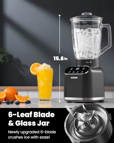 GDOR Professional Blender for Kitchen, 1200 Peak Watts Smoothie Blender, 5 Functions for Ice Crushing & Frozen Fruit, 52 Oz Glass Jar & 24 Oz To-Go Cup Combo, Self-Cleaning, Gray - My Kitchen Products