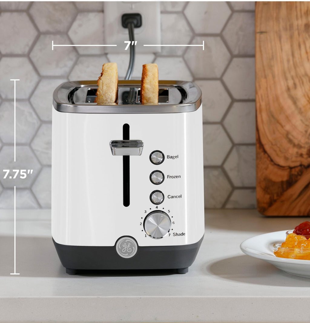 GE 2 Slice Toaster, Extra Wide Slots for Toasting Bagels, Breads, Waffles & More, 7 Adjustable Shade Settings, Removable Crumb Tray, Countertop Kitchen Essentials, 850 Watts, White - My Kitchen Products