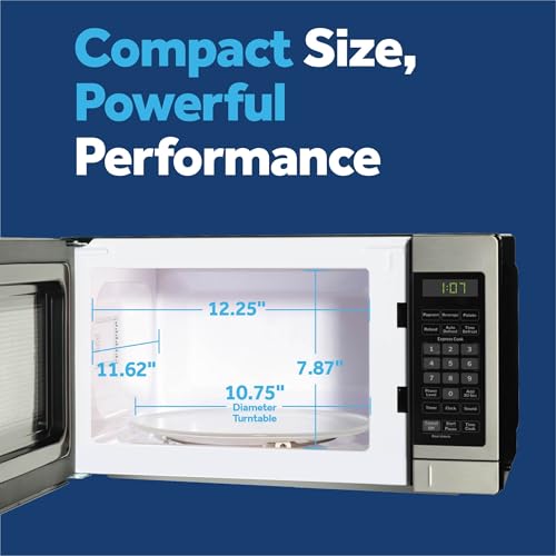 GE Compact Countertop Microwave Oven, 0.7 Cubic Ft., 700-watt Capacity, 6 Auto Cooking Settings, Child-Lock Technology, Dorm Room or Apartment, Stainless Steel - My Kitchen Products