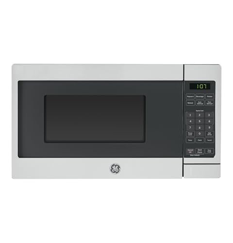 GE Compact Countertop Microwave Oven, 0.7 Cubic Ft., 700-watt Capacity, 6 Auto Cooking Settings, Child-Lock Technology, Dorm Room or Apartment, Stainless Steel - My Kitchen Products