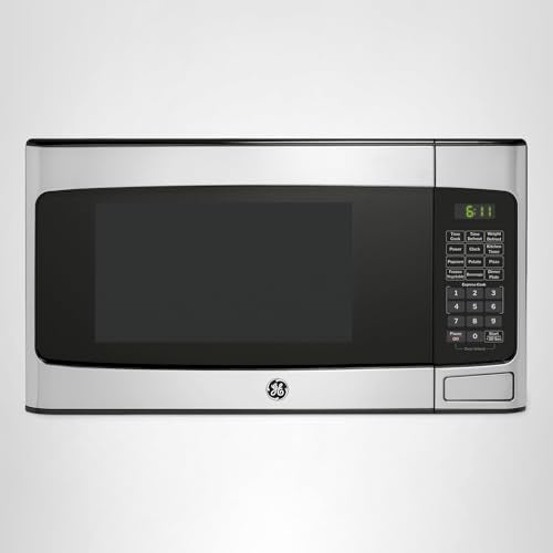 GE Compact Countertop Microwave Oven, 1.1 Cubic Ft., 950w Capacity, 6 Auto Cook Settings, Child-Lock Technology, Dorm Room, Apartment, Stainless Steel - My Kitchen Products