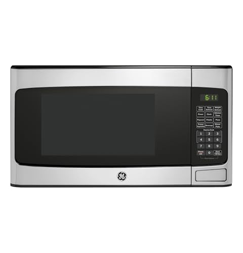 GE Compact Countertop Microwave Oven, 1.1 Cubic Ft., 950w Capacity, 6 Auto Cook Settings, Child-Lock Technology, Dorm Room, Apartment, Stainless Steel - My Kitchen Products