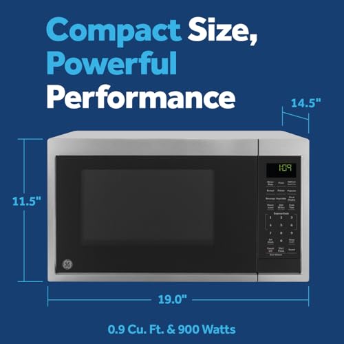 GE Countertop Microwave Oven, Compact 0.9 Cubic Ft., 900-watt Capacity, 7 Auto Cooking Settings, Child-Lock Technology, Kitchen Essentials for The Countertop, Dorm Room or Apartment, Stainless Steel - My Kitchen Products