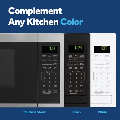 GE Countertop Microwave Oven, Compact 0.9 Cubic Ft., 900-watt Capacity, 7 Auto Cooking Settings, Child-Lock Technology, Kitchen Essentials for The Countertop, Dorm Room or Apartment, Stainless Steel - My Kitchen Products