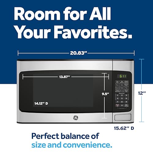 GE Countertop Microwave Oven, Compact 1.1 Cubic Ft., 950-watt Capacity, 6 Auto Cooking Settings, Child-Lock Technology, Kitchen Essentials for The Countertop, Dorm Room or Apartment, Stainless Steel - My Kitchen Products