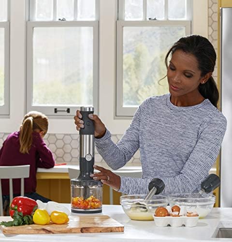 GE Immersion Blender | Handheld Blender for Shakes, Smoothies, Baby Food & More | Includes Whisk & Blending Jar | 2-Speed | Interchangeable Attachment for Easy Clean | 500 Watts | Stainless Steel - My Kitchen Products