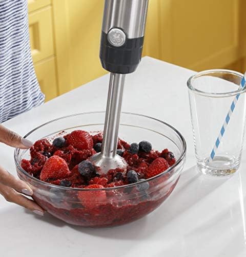 GE Immersion Blender | Handheld Blender for Shakes, Smoothies, Baby Food & More | Includes Whisk & Blending Jar | 2-Speed | Interchangeable Attachment for Easy Clean | 500 Watts | Stainless Steel - My Kitchen Products