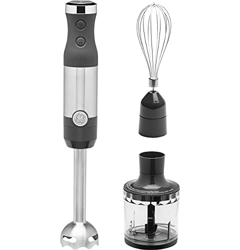 GE Immersion Blender | Handheld Blender for Shakes, Smoothies, Baby Food & More | Includes Whisk & Blending Jar | 2-Speed | Interchangeable Attachment for Easy Clean | 500 Watts | Stainless Steel - My Kitchen Products