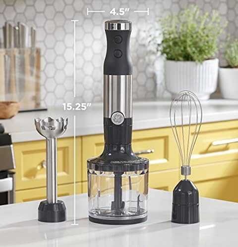 GE Immersion Blender | Handheld Blender for Shakes, Smoothies, Baby Food & More | Includes Whisk & Blending Jar | 2-Speed | Interchangeable Attachment for Easy Clean | 500 Watts | Stainless Steel - My Kitchen Products