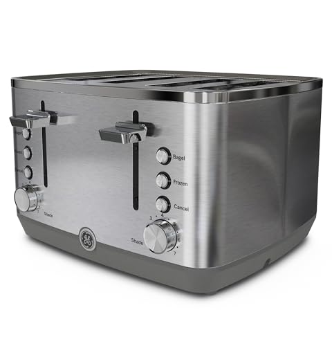 GE Stainless Steel 4 Slice Toaster | Extra Wide Slots for Bagels, Breads, Waffles & More | 7 Shade Options | Countertop Kitchen Essentials | 1500 watt - My Kitchen Products