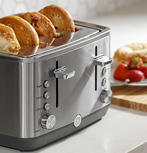 GE Stainless Steel 4 Slice Toaster | Extra Wide Slots for Bagels, Breads, Waffles & More | 7 Shade Options | Countertop Kitchen Essentials | 1500 watt - My Kitchen Products