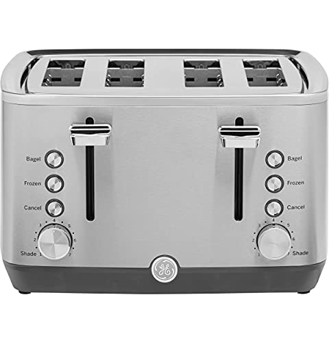 GE Stainless Steel 4 Slice Toaster | Extra Wide Slots for Bagels, Breads, Waffles & More | 7 Shade Options | Countertop Kitchen Essentials | 1500 watt - My Kitchen Products