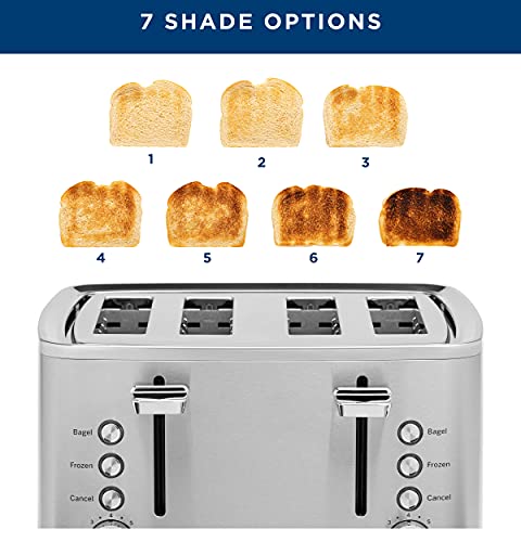 GE Stainless Steel 4 Slice Toaster | Extra Wide Slots for Bagels, Breads, Waffles & More | 7 Shade Options | Countertop Kitchen Essentials | 1500 watt - My Kitchen Products