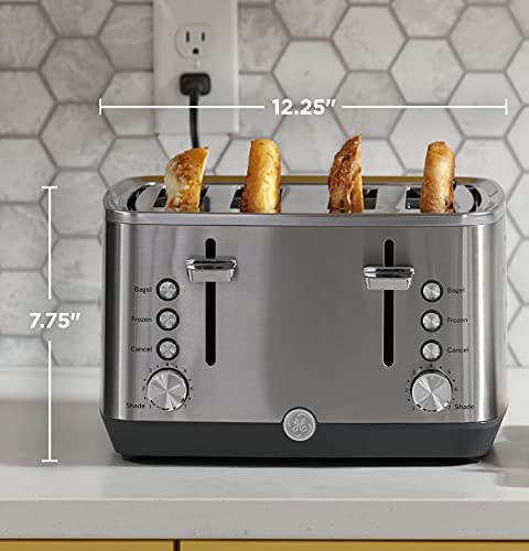 GE Stainless Steel 4 Slice Toaster | Extra Wide Slots for Bagels, Breads, Waffles & More | 7 Shade Options | Countertop Kitchen Essentials | 1500 watt - My Kitchen Products