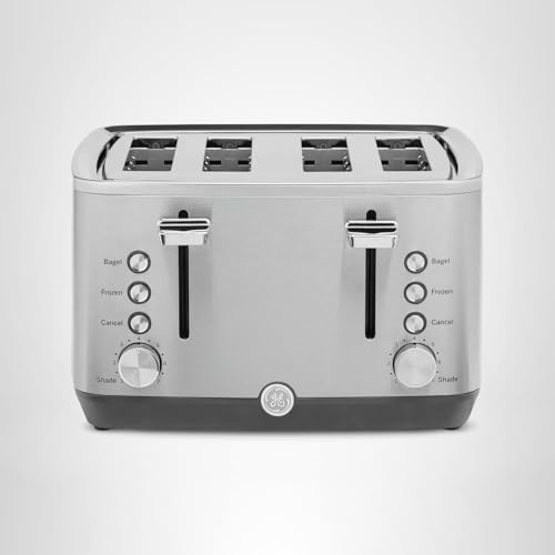 GE Stainless Steel 4 Slice Toaster | Extra Wide Slots for Bagels, Breads, Waffles & More | 7 Shade Options | Countertop Kitchen Essentials | 1500 watt - My Kitchen Products