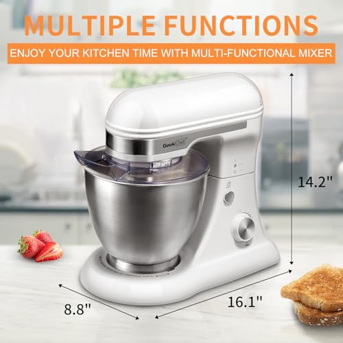 Geek Chef Electric Stand Mixer, 4.8QT 12 Speeds Tilt-head Food Mixer with Dough Hook, Whisk, Beater, Bowl, Rotary Knob for Home Kitchen Use, Bright White - My Kitchen Products