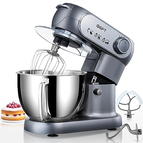 GEFT Stand Mixer, 6 QT 600W Tilt-Head Dough Mixer, 6+P speed Mixers Kitchen Electric Stand Mixer with Stainless Steel Bowl, Dishwasher-Safe Dough Hook, Flat Beater, Wire Whisk, Splash Guard, Grey - My Kitchen Products