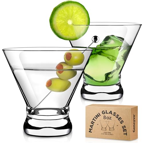Gencywe 2 Pack Martini Glasses, 8 Ounce Crystal Cocktail Glasses, Martini Drinking