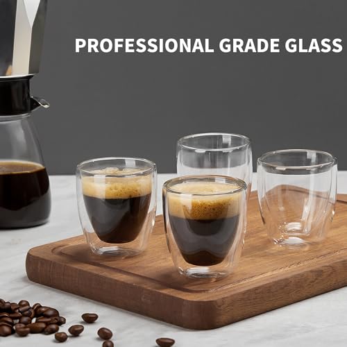 Gencywe Double Walled Espresso Cups Set of 4 (50% Thicker), 3 Ounce Clear Expresso Coffee Mugs, Espresso Shot Glasses, Double Wall Insulated Espresso Cups Suit for Espresso Machine, Microwave Safe - My Kitchen Products