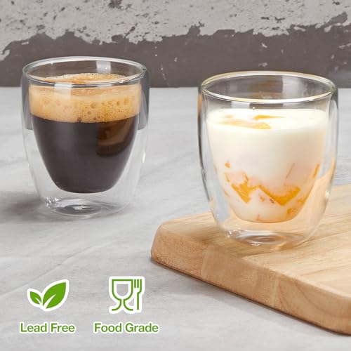 Gencywe Double Walled Espresso Cups Set of 4 (50% Thicker), 3 Ounce Clear Expresso Coffee Mugs, Espresso Shot Glasses, Double Wall Insulated Espresso Cups Suit for Espresso Machine, Microwave Safe - My Kitchen Products