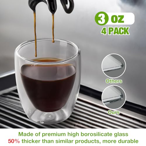 Gencywe Double Walled Espresso Cups Set of 4 (50% Thicker), 3 Ounce Clear Expresso Coffee Mugs, Espresso Shot Glasses, Double Wall Insulated Espresso Cups Suit for Espresso Machine, Microwave Safe - My Kitchen Products