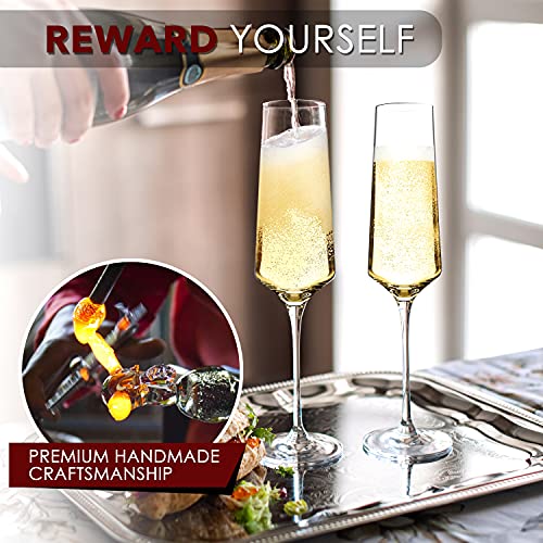 Generic Chouggo Champagne Flutes Set of 6 Hand Blown Crystal Champagne Glasses Hand Crafted by Artisans Premium Crystal Gift for Birthday 8oz Clear 6 Count Pack of 1 CG 01 - My Kitchen Products
