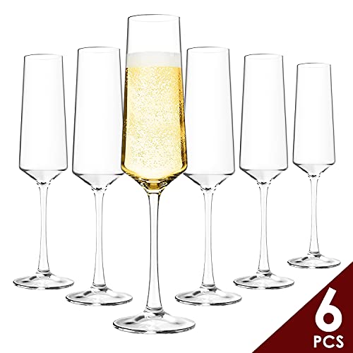 Generic Chouggo Champagne Flutes Set of 6 Hand Blown Crystal Champagne Glasses Hand Crafted by Artisans Premium Crystal Gift for Birthday 8oz Clear 6 Count Pack of 1 CG 01 - My Kitchen Products