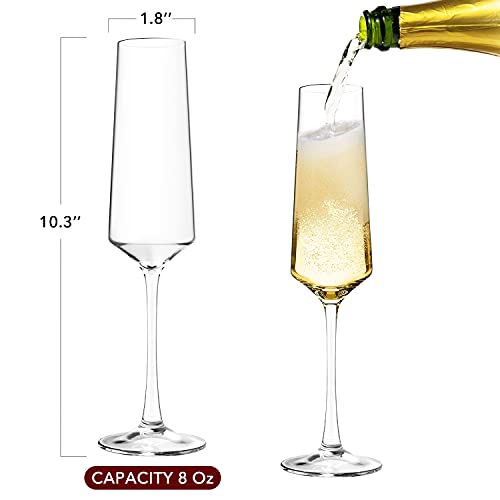 Generic Chouggo Champagne Flutes Set of 6 Hand Blown Crystal Champagne Glasses Hand Crafted by Artisans Premium Crystal Gift for Birthday 8oz Clear 6 Count Pack of 1 CG 01 - My Kitchen Products