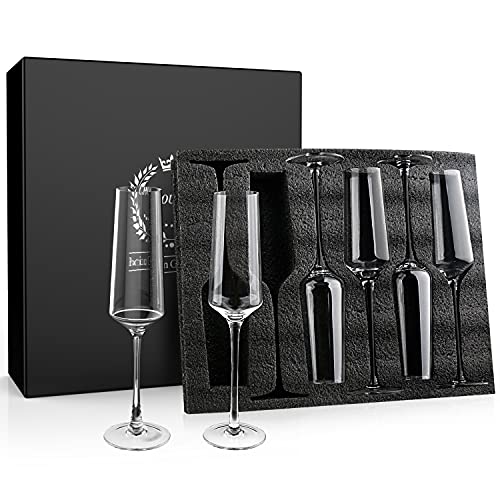 Generic Chouggo Champagne Flutes Set of 6 Hand Blown Crystal Champagne Glasses Hand Crafted by Artisans Premium Crystal Gift for Birthday 8oz Clear 6 Count Pack of 1 CG 01 - My Kitchen Products