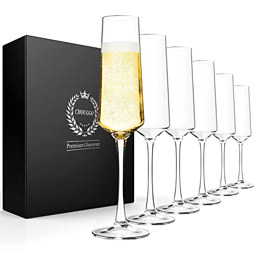 Generic Chouggo Champagne Flutes Set of 6 Hand Blown Crystal Champagne Glasses Hand Crafted by Artisans Premium Crystal Gift