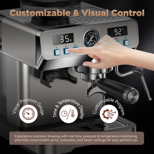 GeniCup Espresso Machine with Grinder 20 Bar Professional Expresso Coffee Machines for Home Customizable 194℉-203℉ Temp Control Espresso Maker with 68oz Water Tank All-in-One Coffee Maker Cold Brew - My Kitchen Products